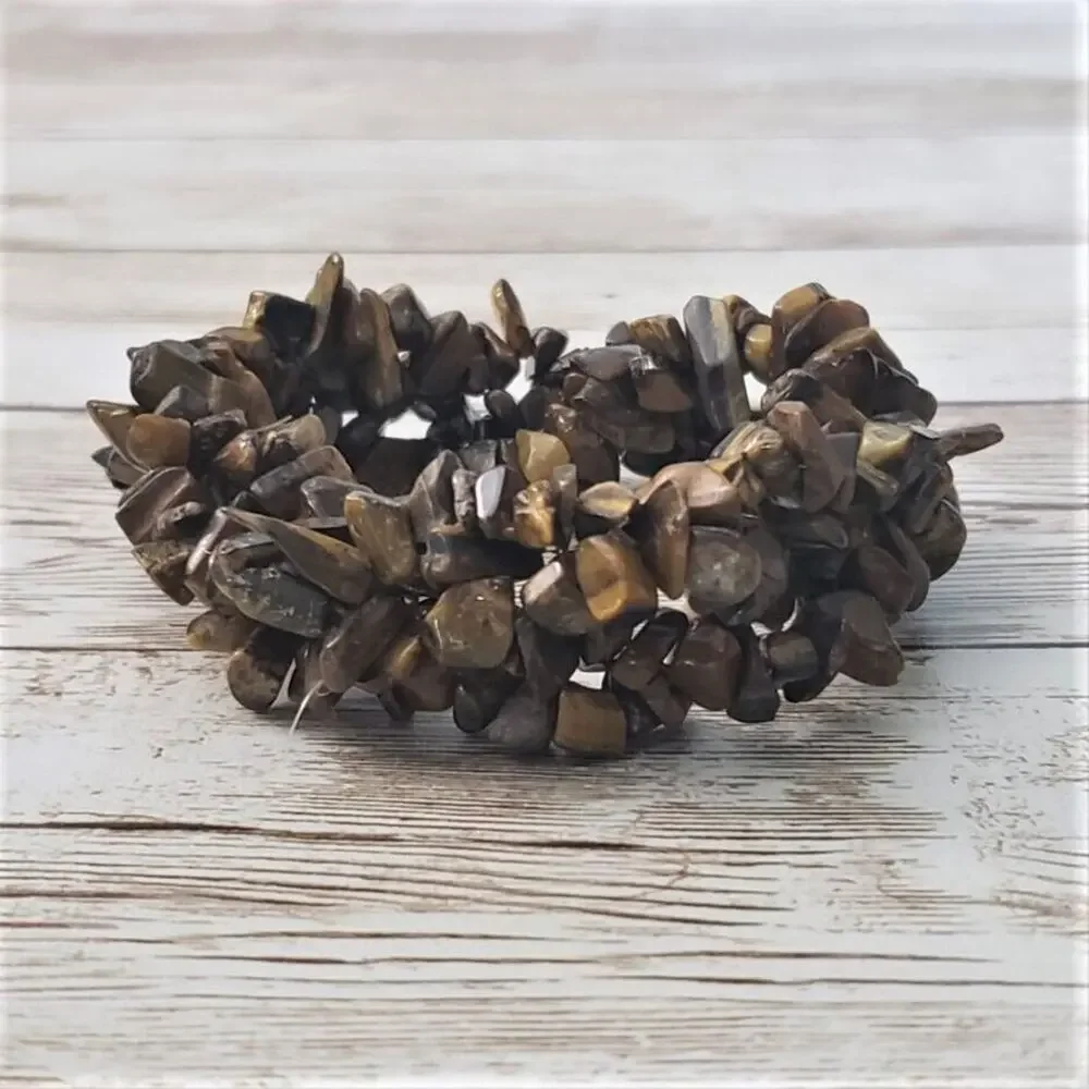Vintage Stretch Bracelet - Multi Strand Rough Cut Brown Stone